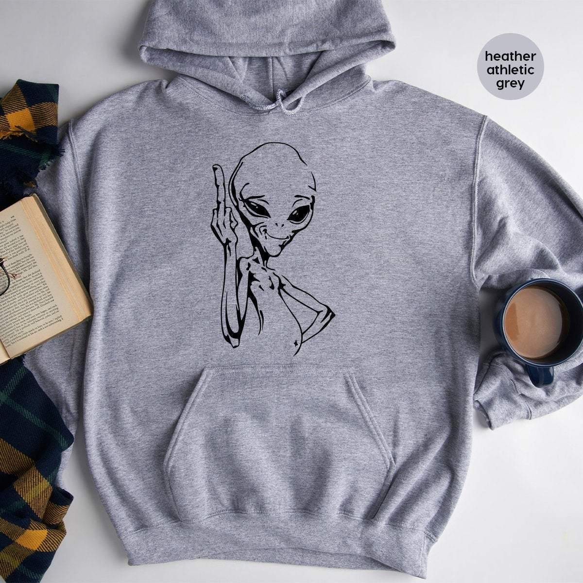 Middle Finger With Alien Hoodie, Ufo Funny Space T Shirt