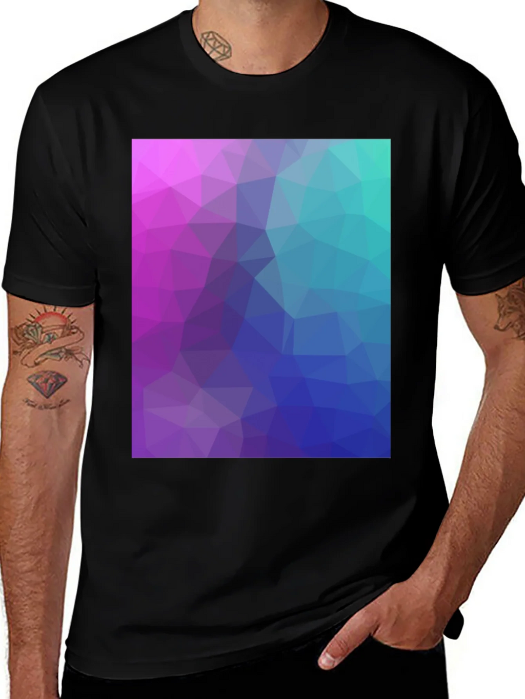 Geometric Triangle Print Black Crew Neck T-Shirt product image 1