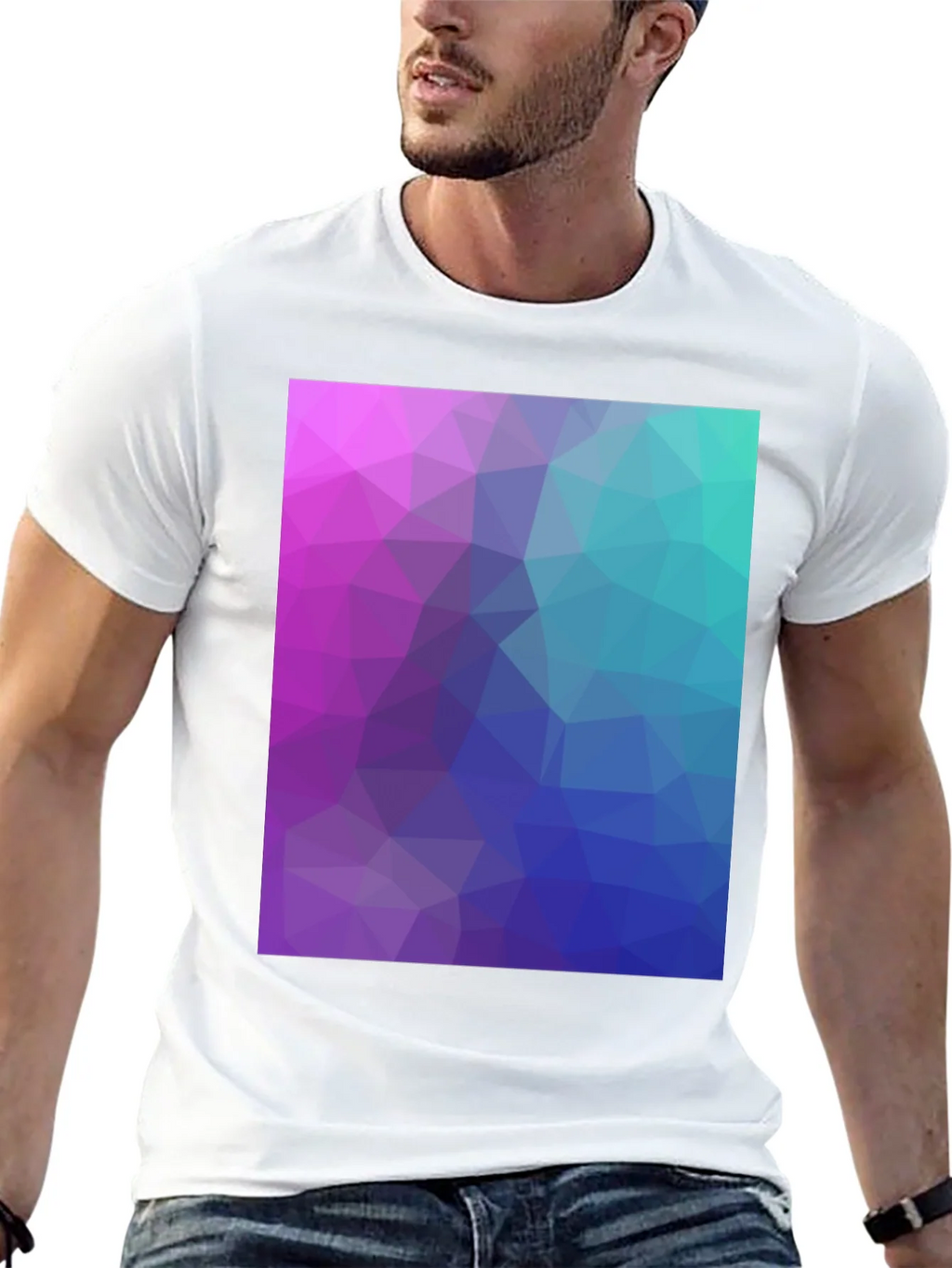 Geometric Triangle Print Black Crew Neck T-Shirt product image 11