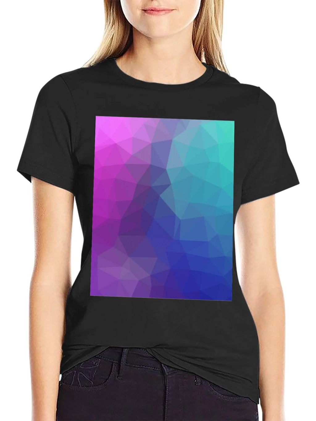 Geometric Triangle Print Black Crew Neck T-Shirt product image 2