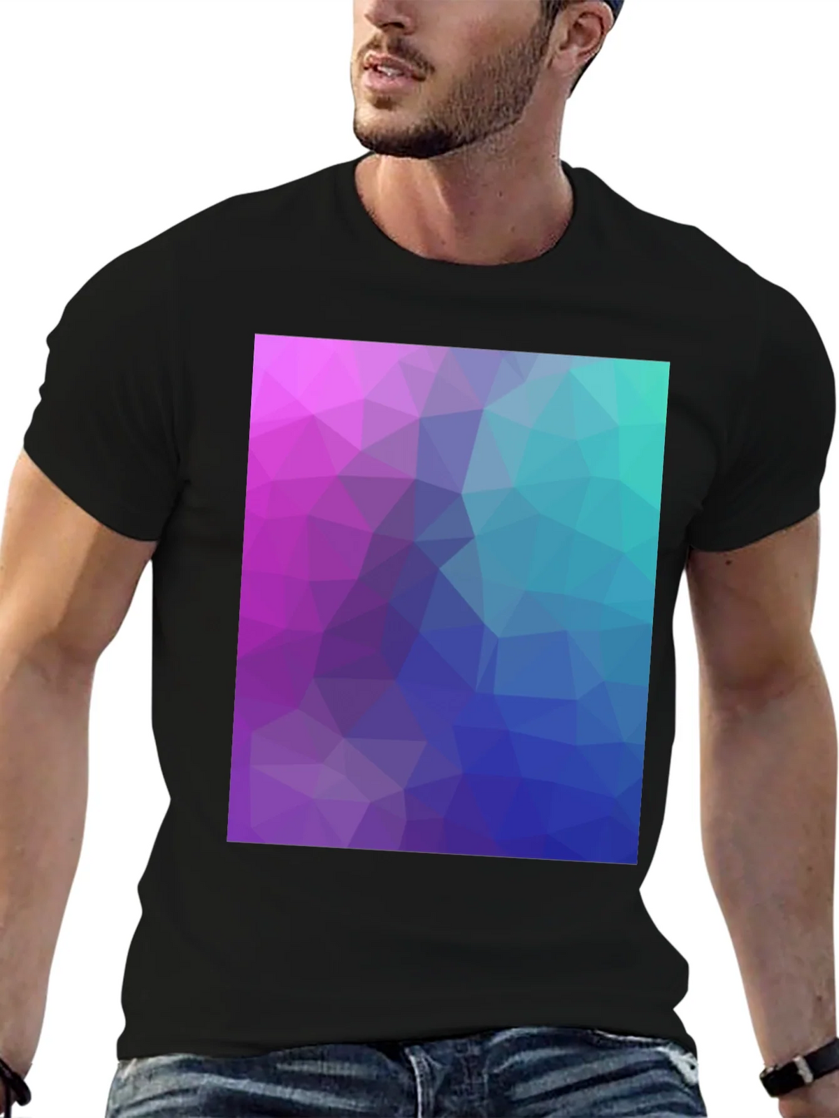 Geometric Triangle Print Black Crew Neck T-Shirt product image 6