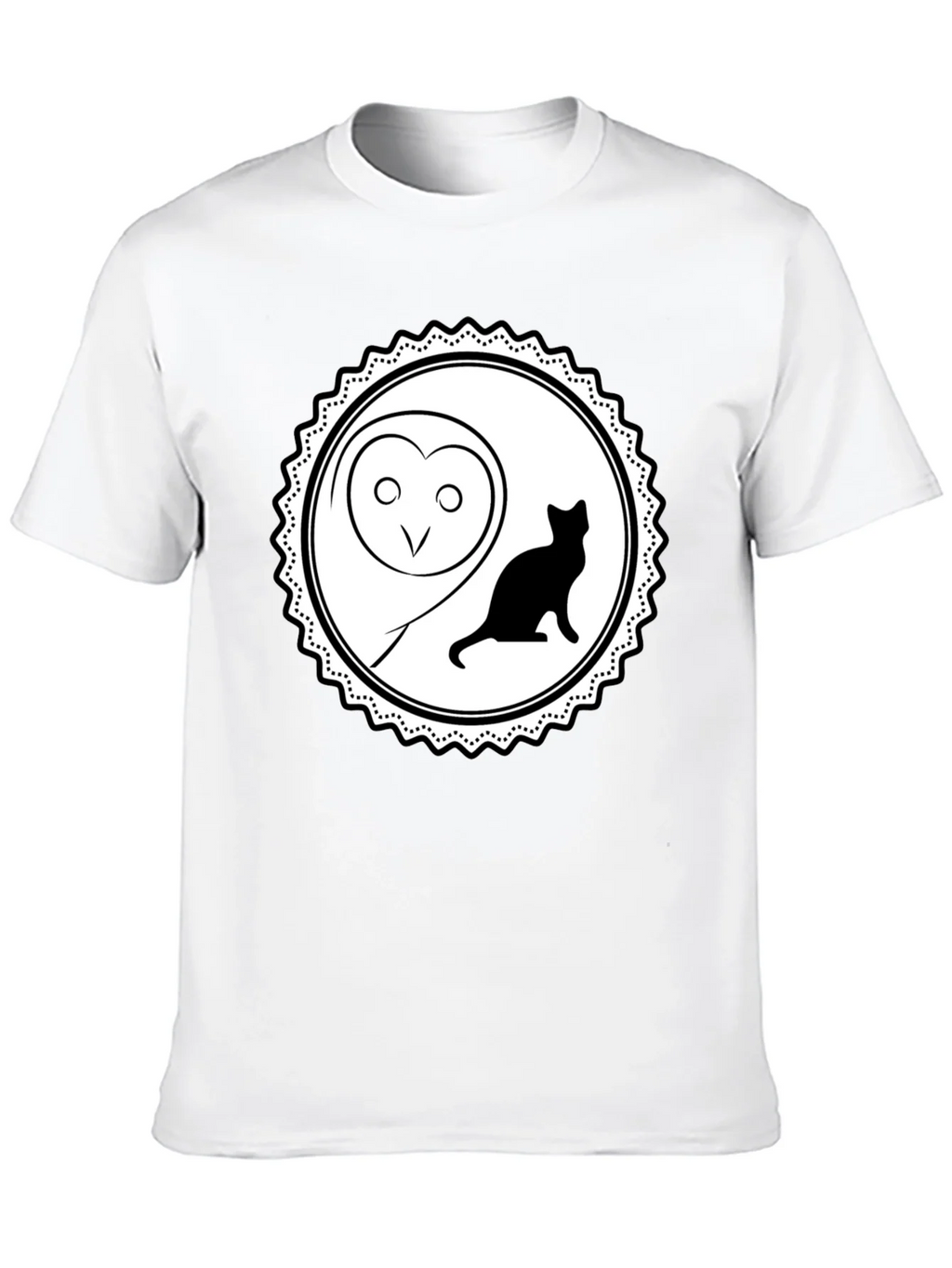 Owl and Cat Graphic Tee - Black Cotton product image 2