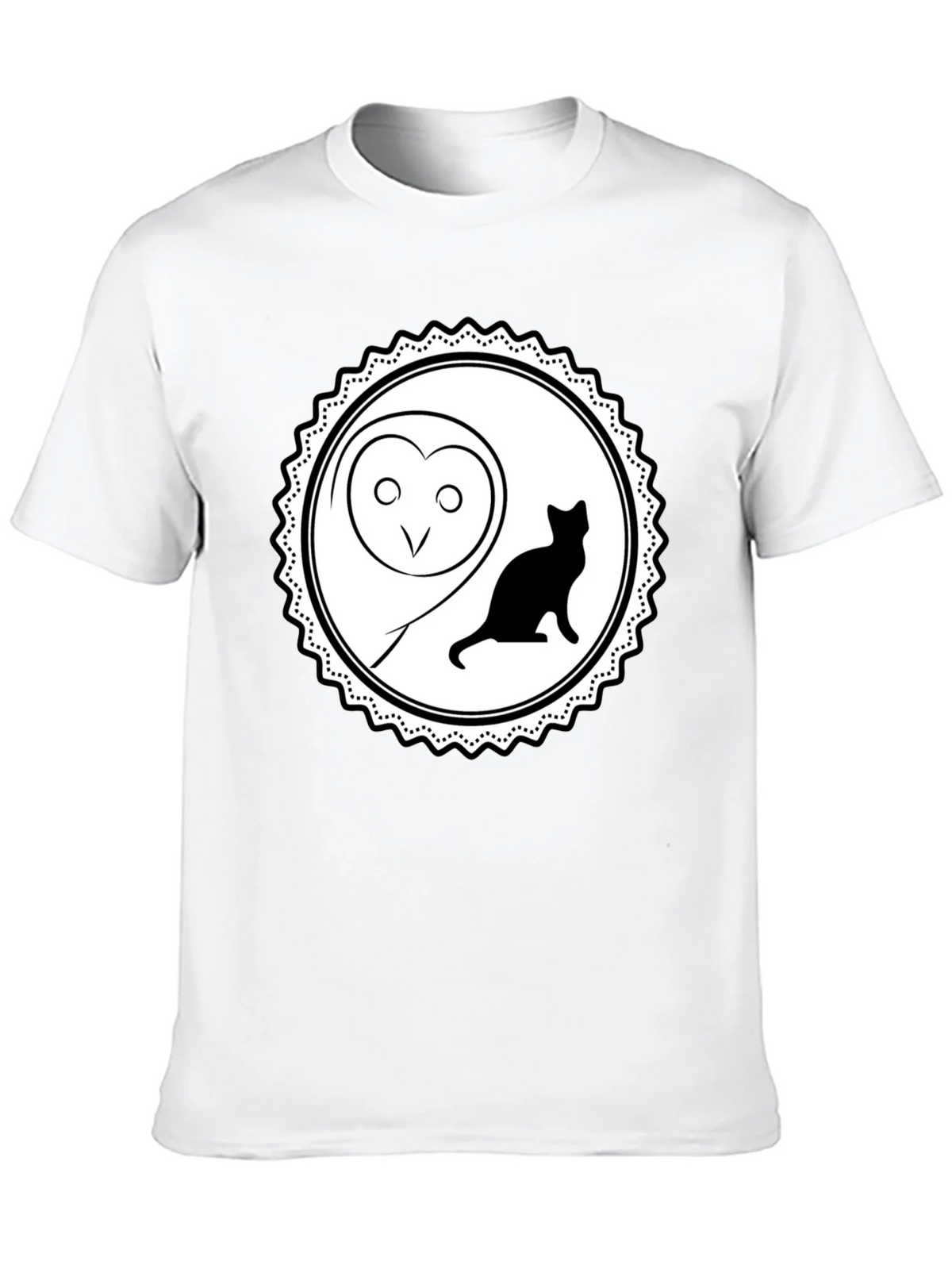Owl and Cat Graphic Tee - Black Cotton product image 2