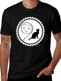 Owl and Cat Graphic Tee - Black Cotton product image 1