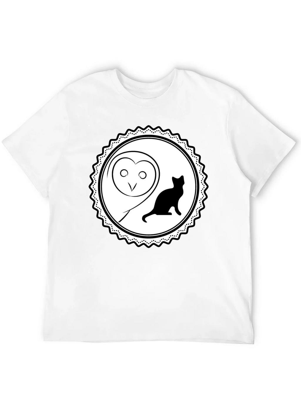Owl and Cat Graphic Tee - Black Cotton product image 4