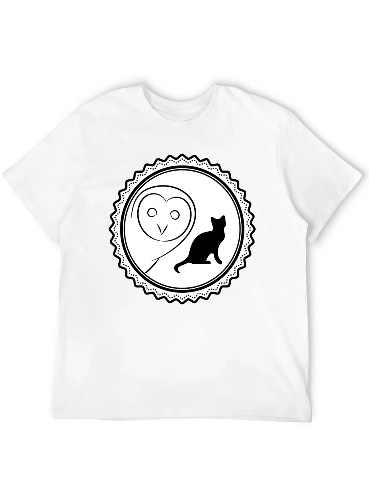 Owl and Cat Graphic Tee - Black Cotton product image 4