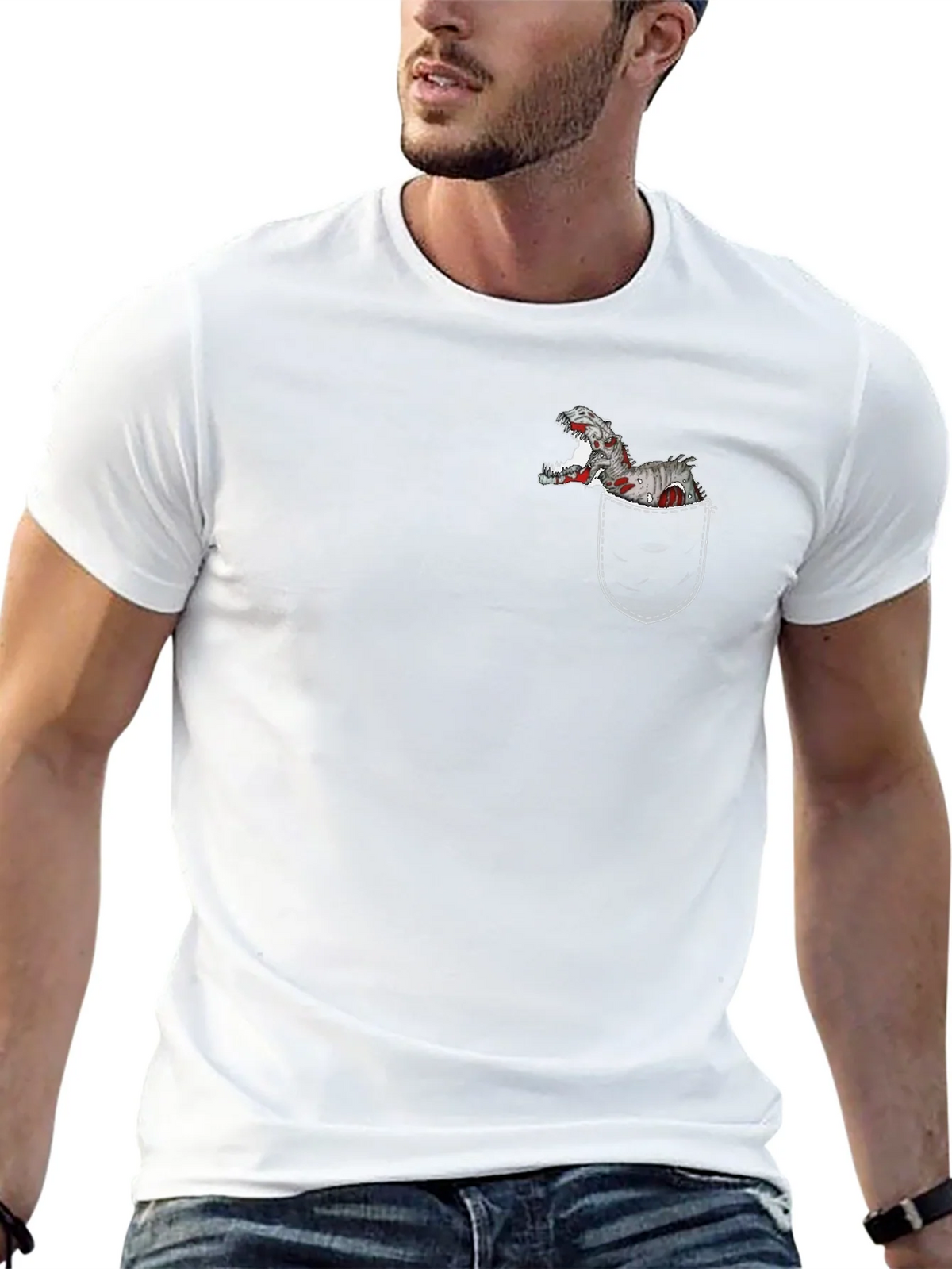 Dino Pocket T-Shirt - Black Cotton Graphic Tee product image 12