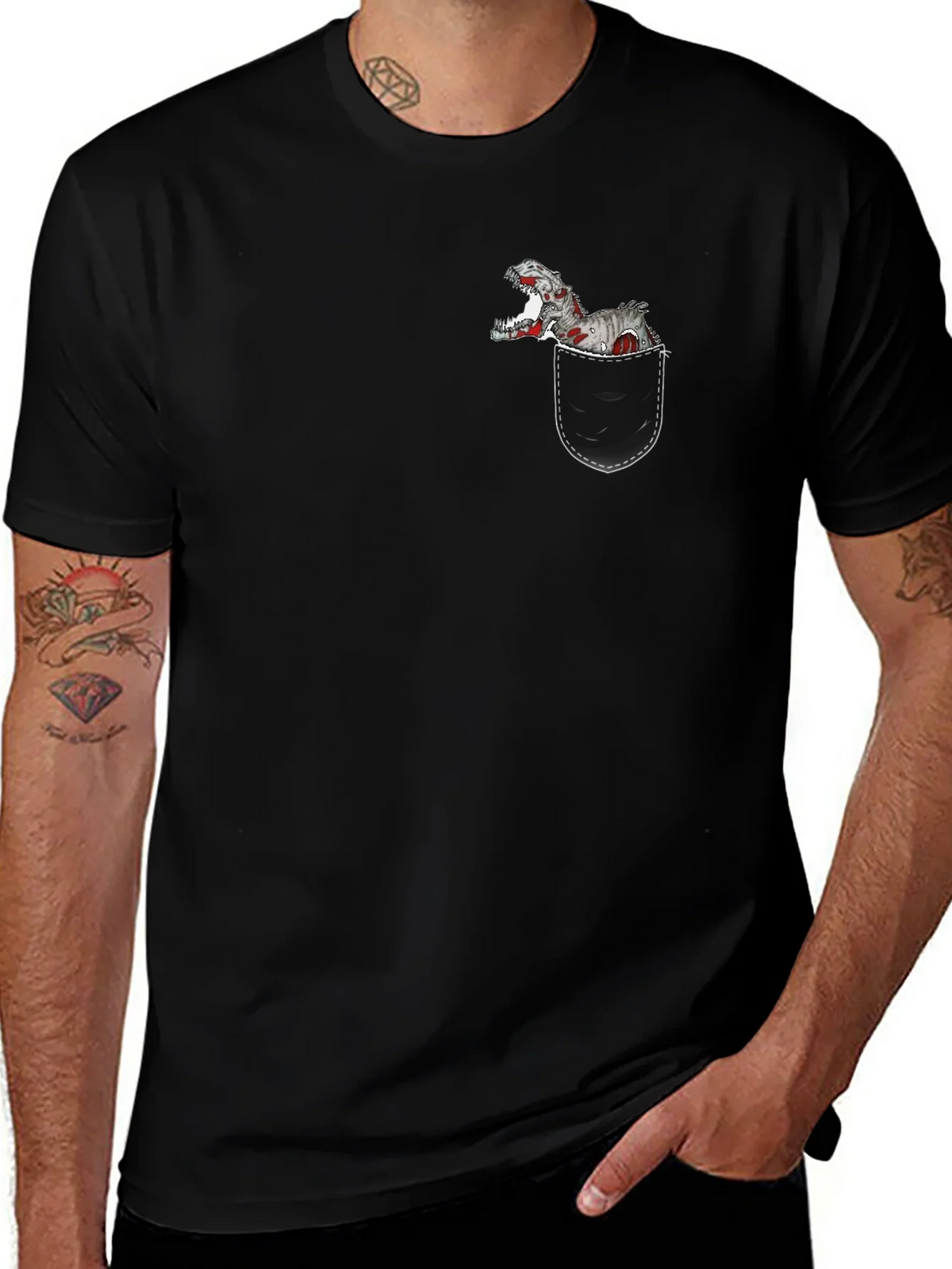 Dino Pocket T-Shirt - Black Cotton Graphic Tee product image 1