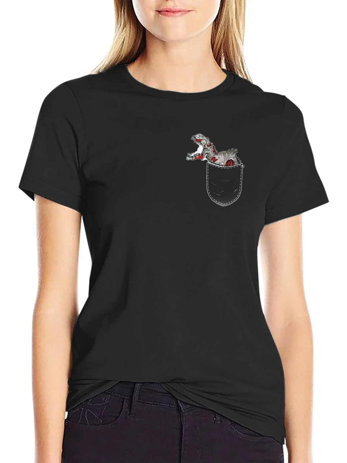 Dino Pocket T-Shirt - Black Cotton Graphic Tee product image 2