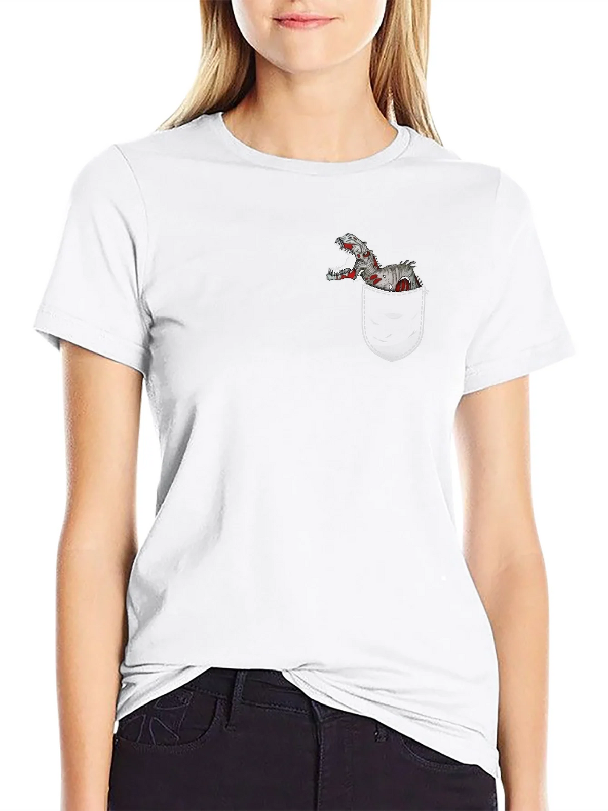 Dino Pocket T-Shirt - Black Cotton Graphic Tee product image 8