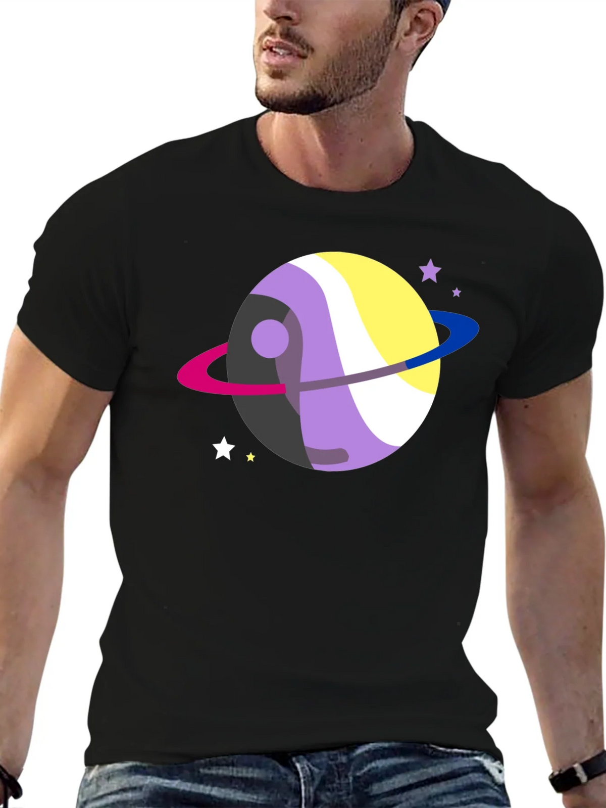 Nonbinary Pride Planet T-Shirt - LGBTQIA+ product image 2