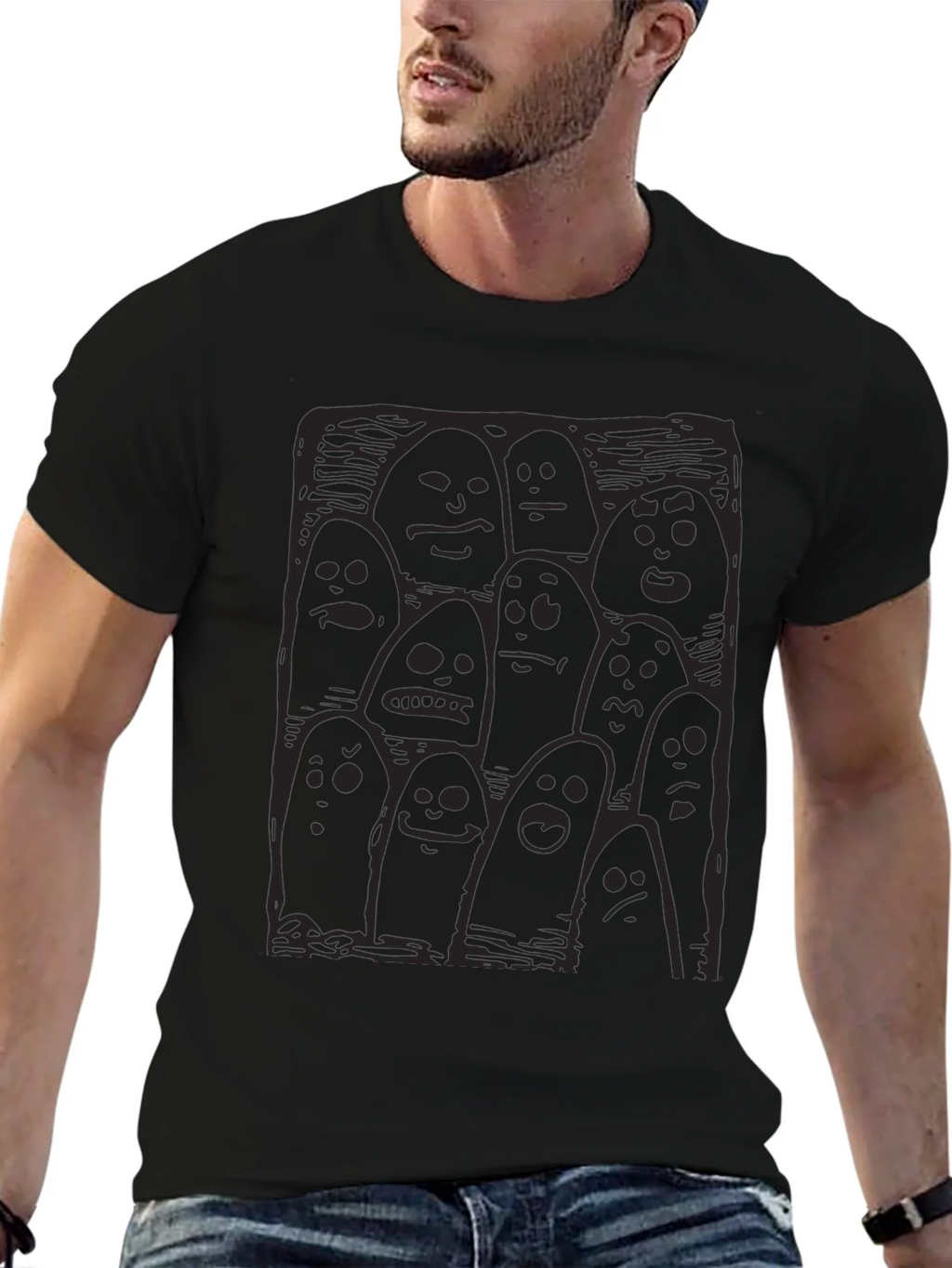 Whimsical Ghost Print Black T-Shirt product image 6