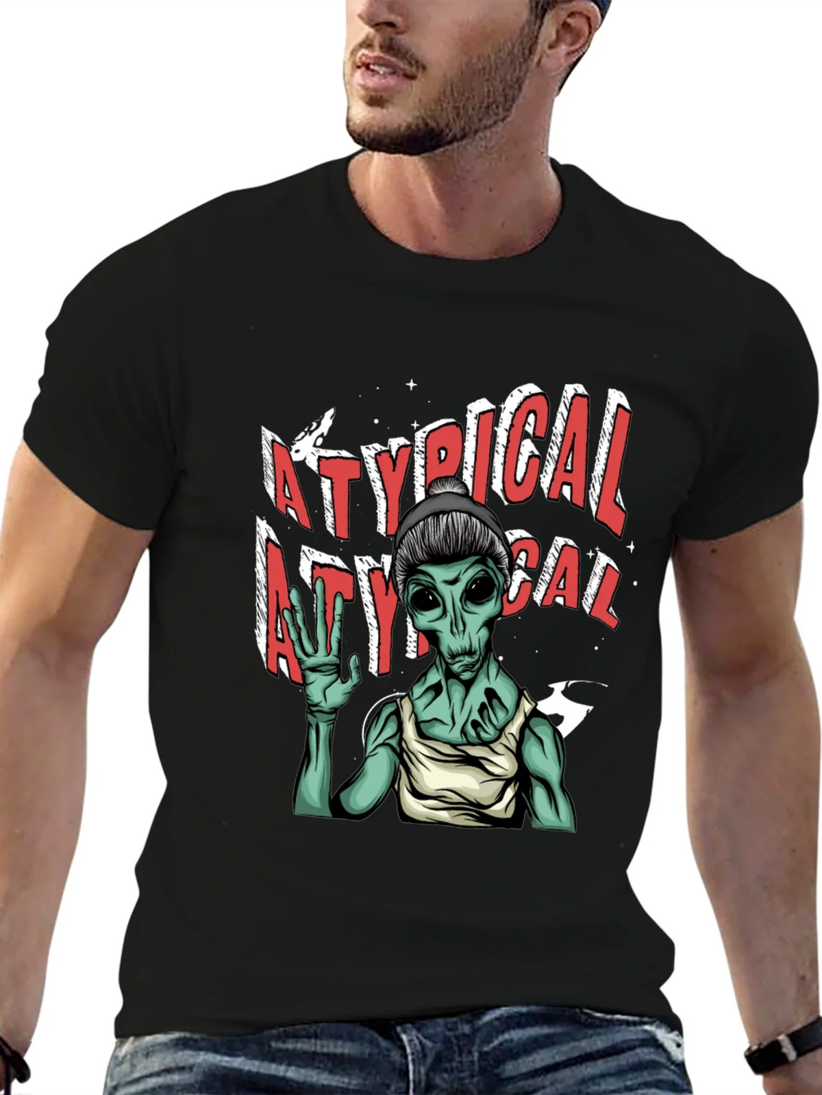 Atypical Alien Graphic Tee - Black Cotton T-Shirt product image 5