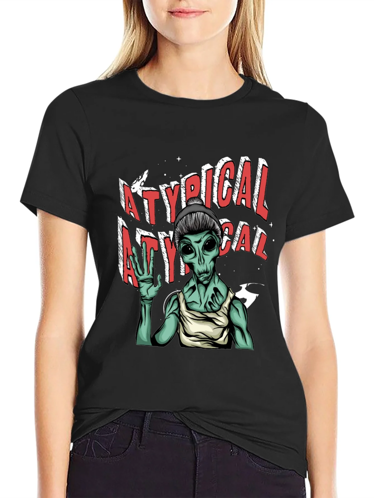 Atypical Alien Graphic Tee - Black Cotton T-Shirt product image 1