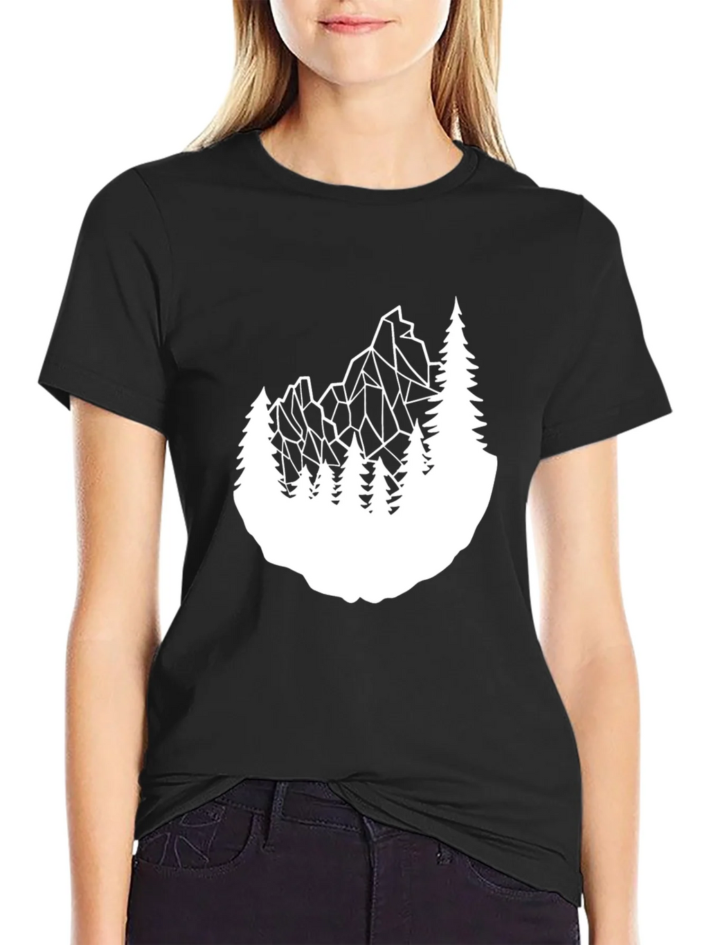 Geometric Mountain & Trees Graphic Tee - Black product image 2