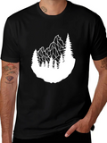 Geometric Mountain & Trees Graphic Tee - Black product image 1