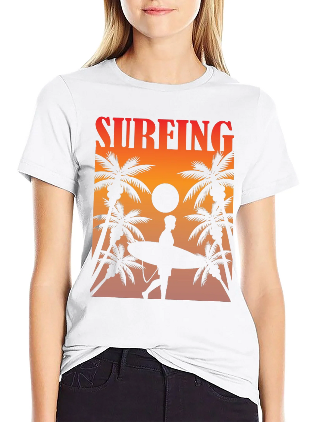 Surfing Sunset Graphic Tee - Palm Trees & Surfboard product image 5