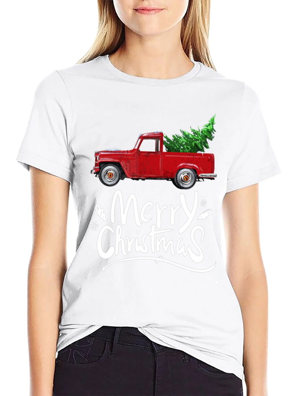 Merry Christmas Red Truck T-Shirt product image 4