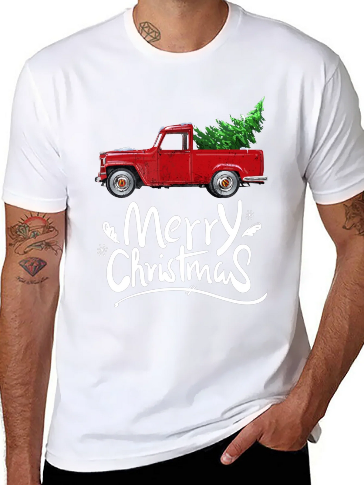 Merry Christmas Red Truck T-Shirt product image 3