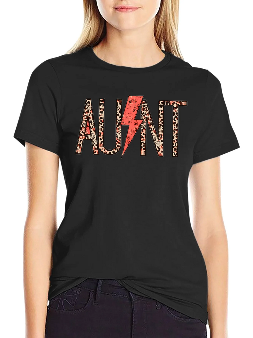 Aunt Leopard Print Lightning Bolt T-Shirt product image 2