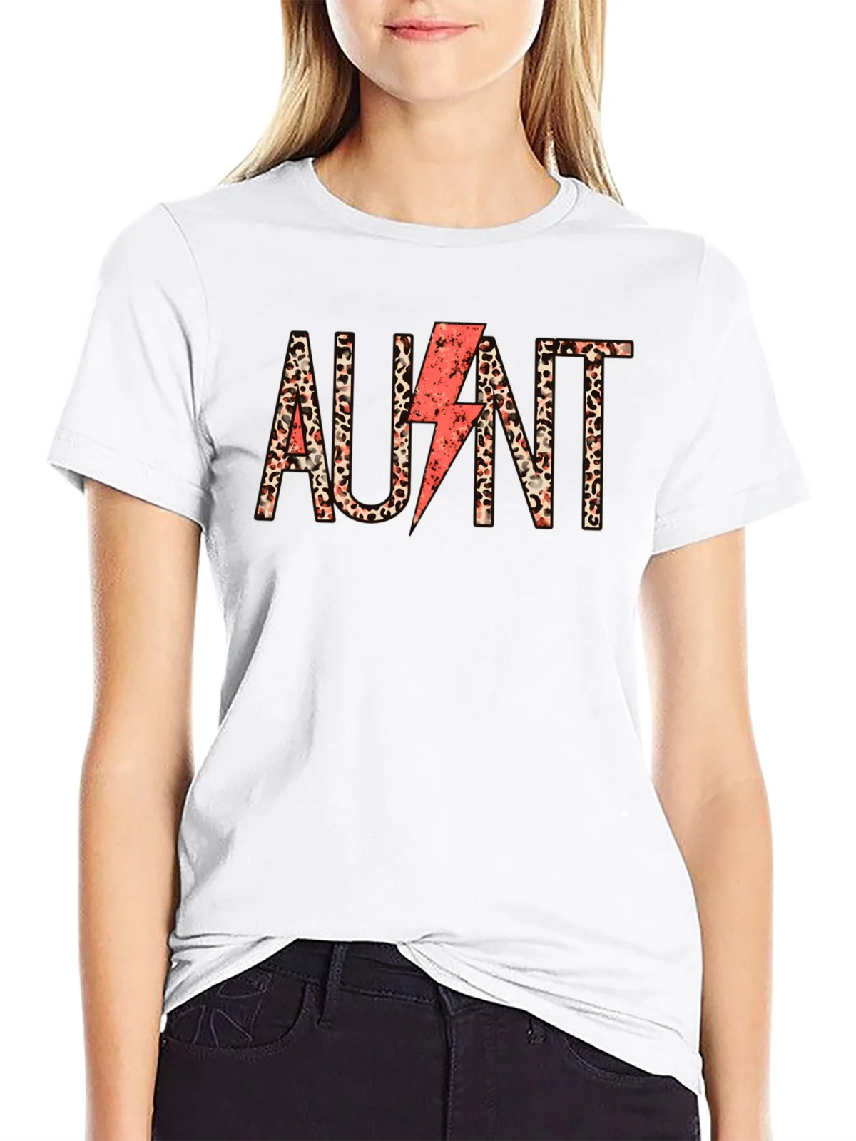 Aunt Leopard Print Lightning Bolt T-Shirt product image 3