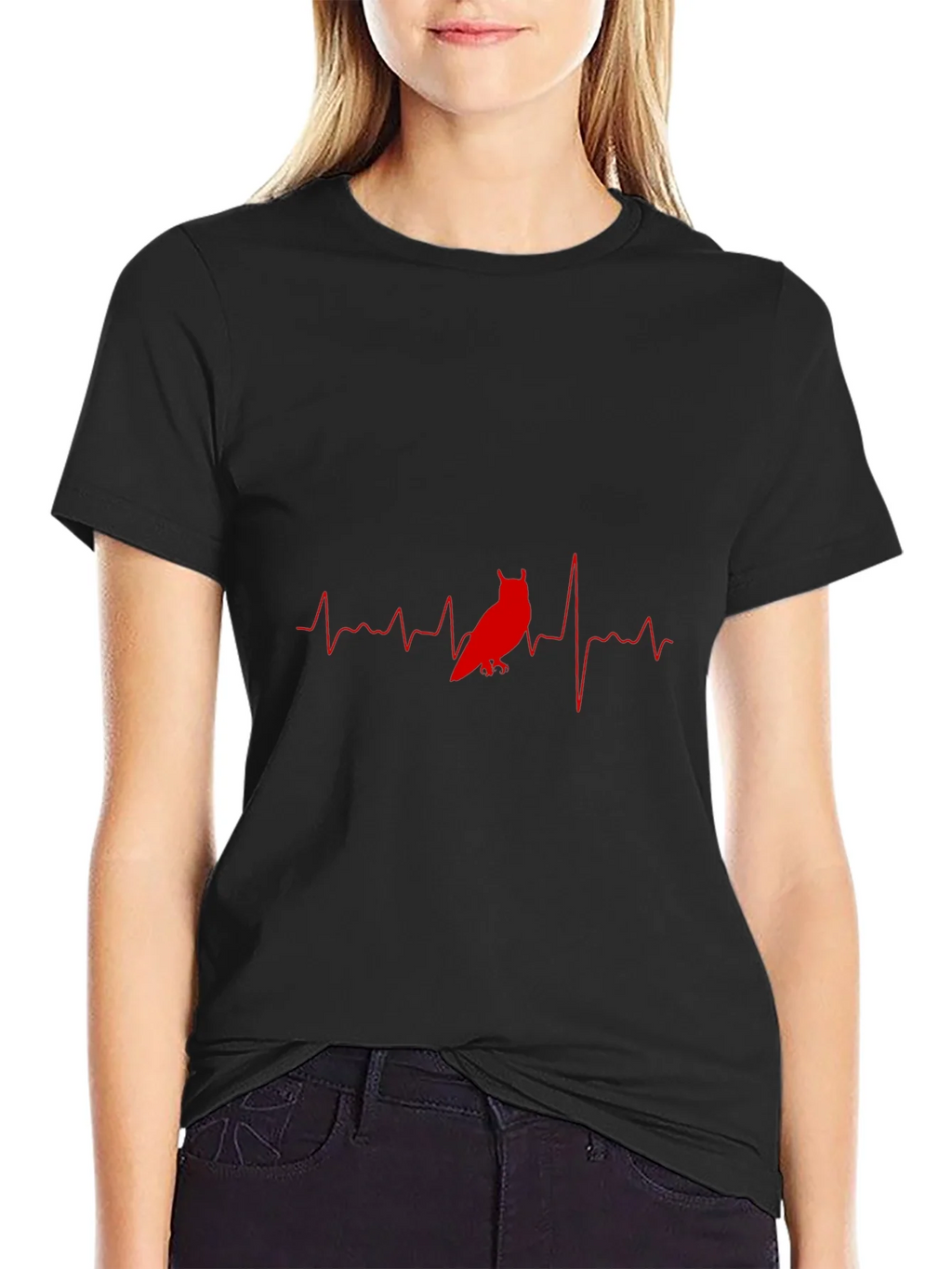 Owl Heartbeat Graphic T-Shirt - Black Cotton Tee product image 2