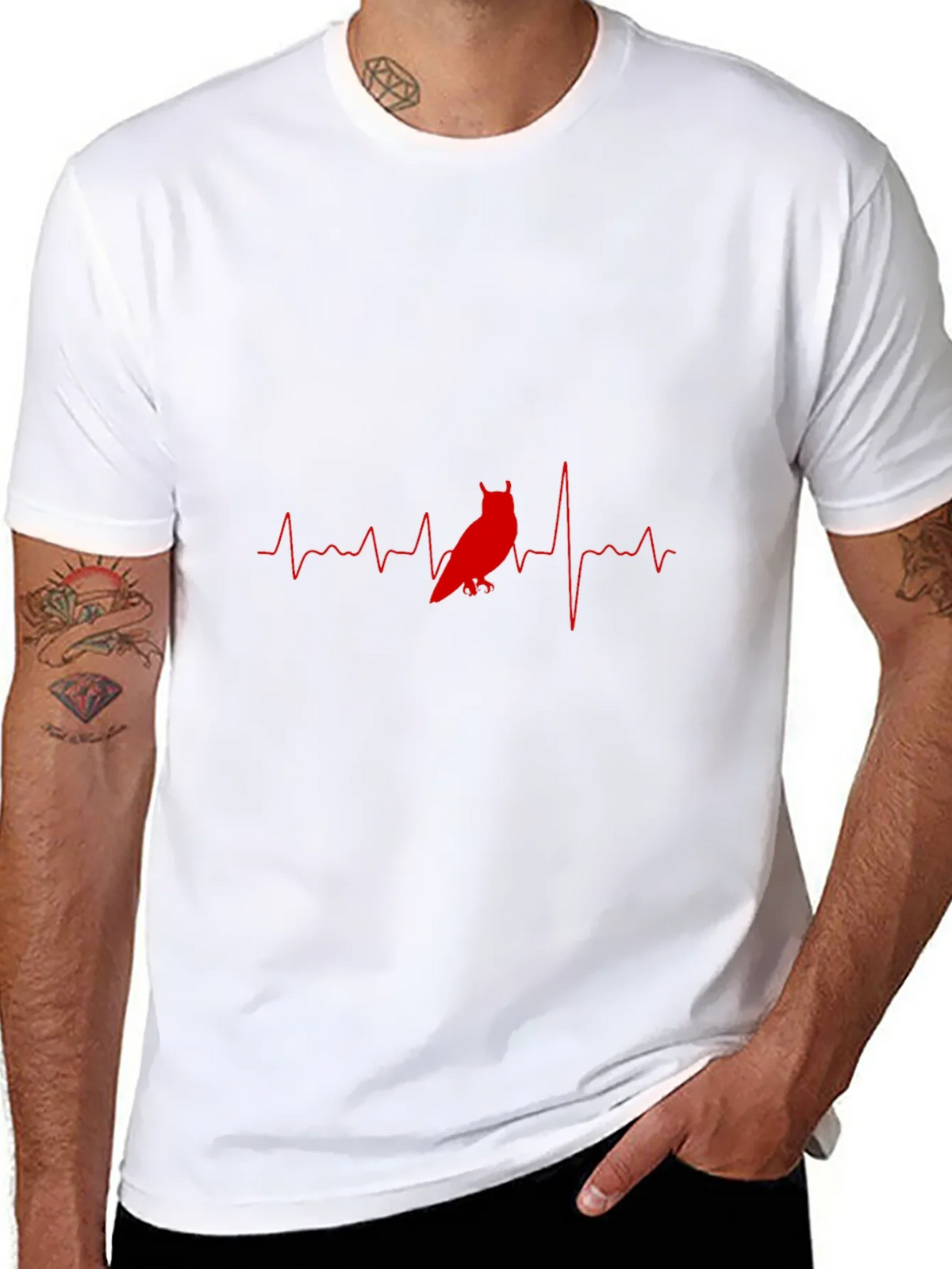 Owl Heartbeat Graphic T-Shirt - Black Cotton Tee product image 5