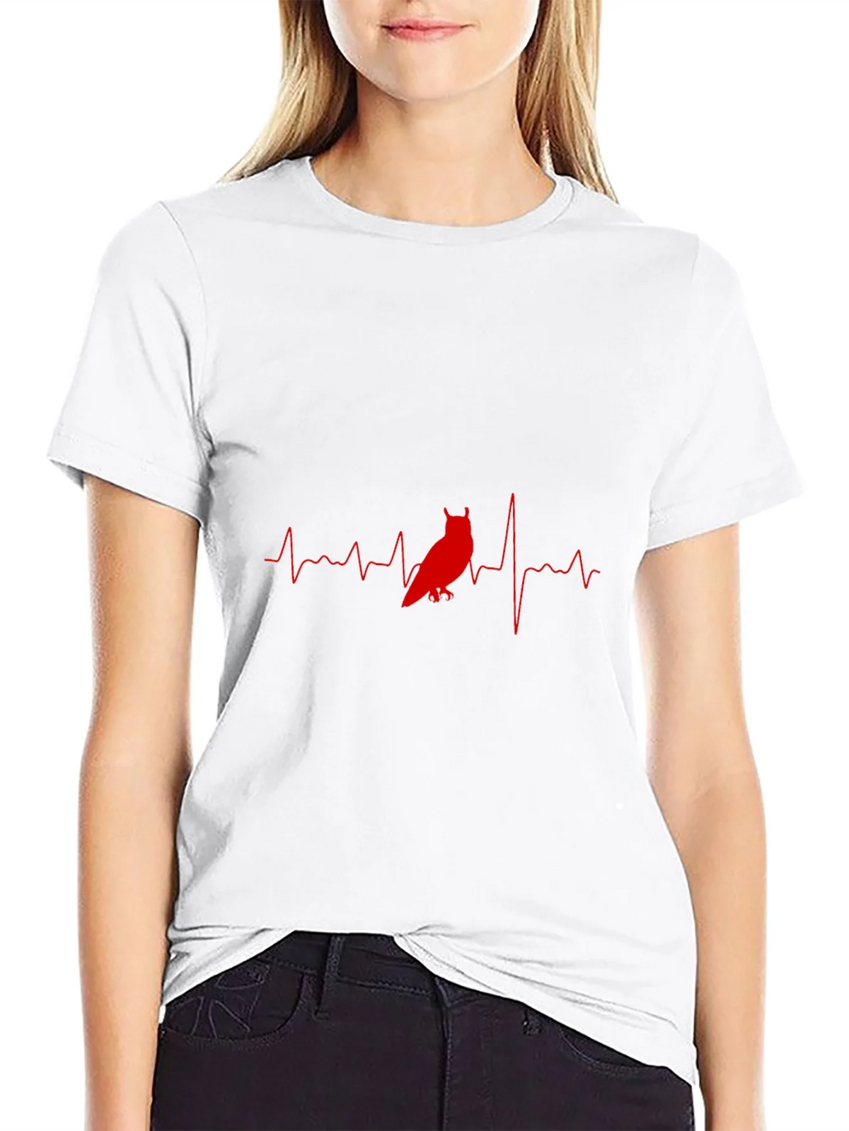 Owl Heartbeat Graphic T-Shirt - Black Cotton Tee product image 6