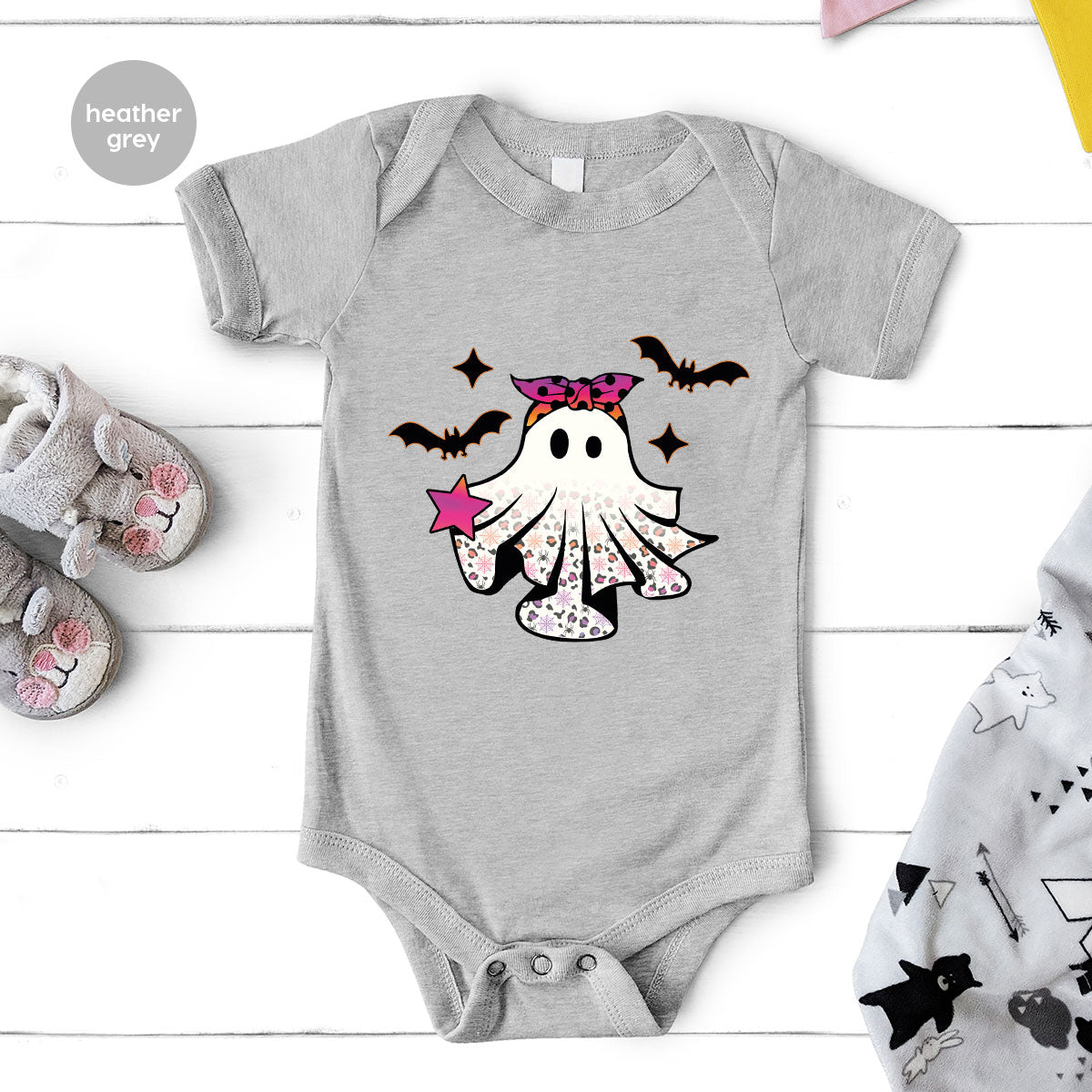 Spooky Season Outfit, Ghost Graphic Tee, Girls Boo Vneck product image 11