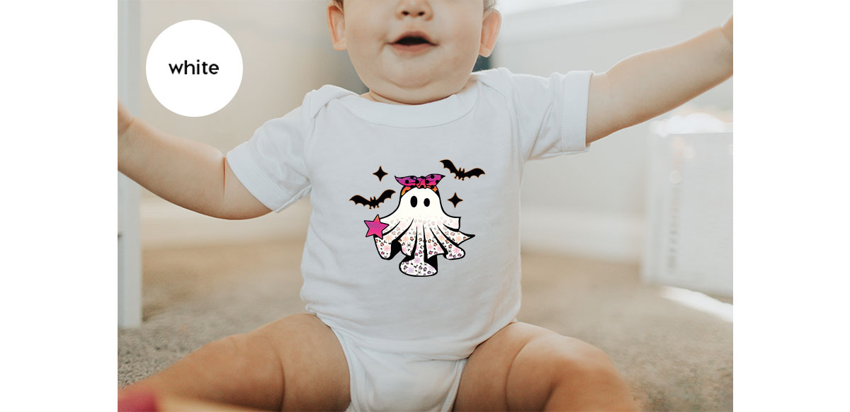 Spooky Season Outfit, Ghost Graphic Tee, Girls Boo Vneck product image 25