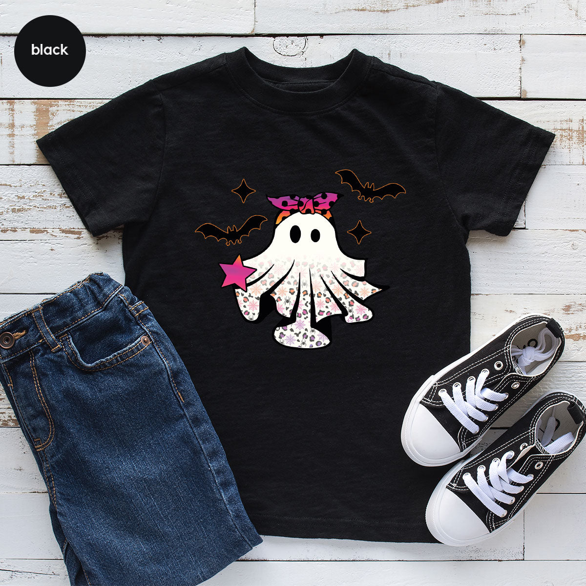 Spooky Season Outfit, Ghost Graphic Tee, Girls Boo Vneck product image 4