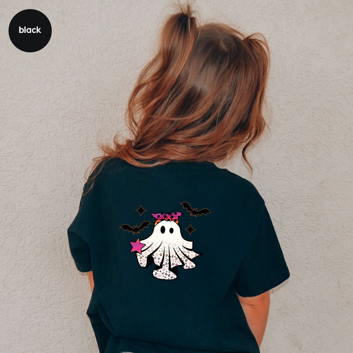 Spooky Season Outfit, Ghost Graphic Tee, Girls Boo Vneck product image 6