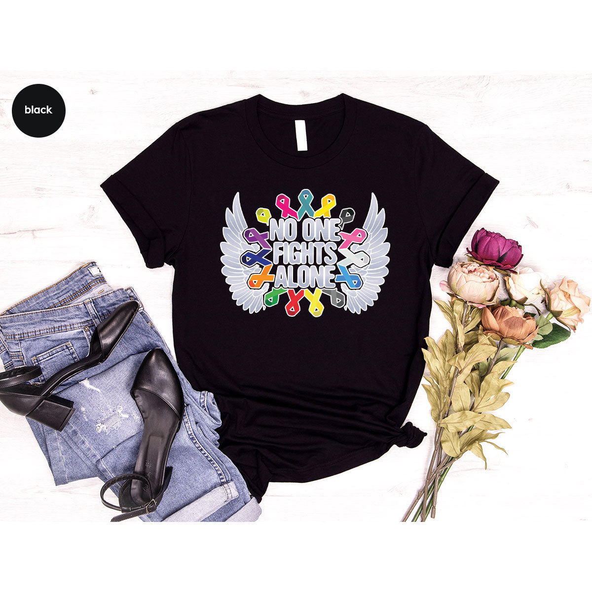 No One Fights Alone Shirt, Cancer Fighter T-Shirt, Warrior product image 100