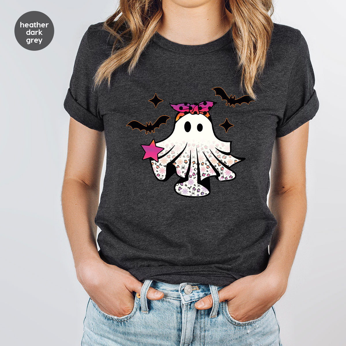 Spooky Season Outfit, Ghost Graphic Tee, Girls Boo Vneck product image 34