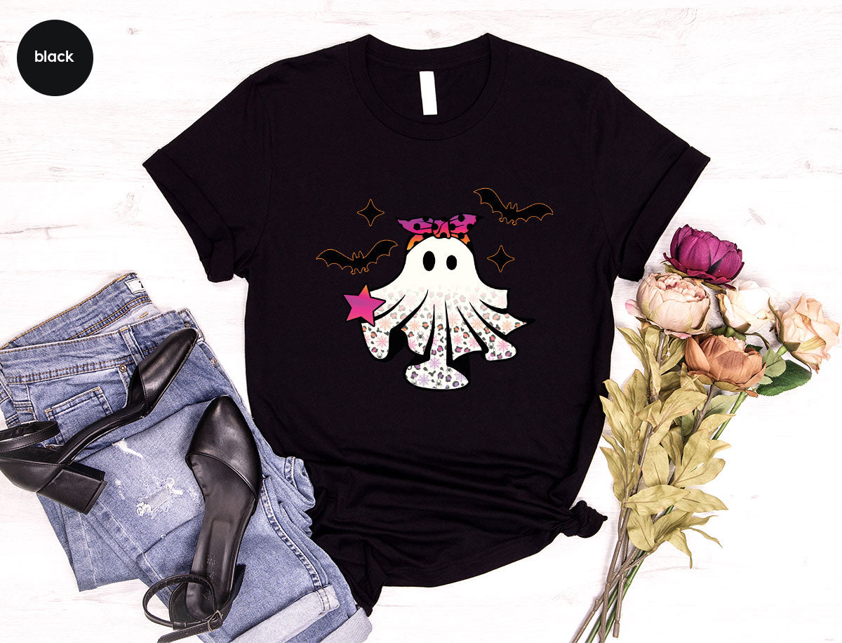 Spooky Season Outfit, Ghost Graphic Tee, Girls Boo Vneck product image 31