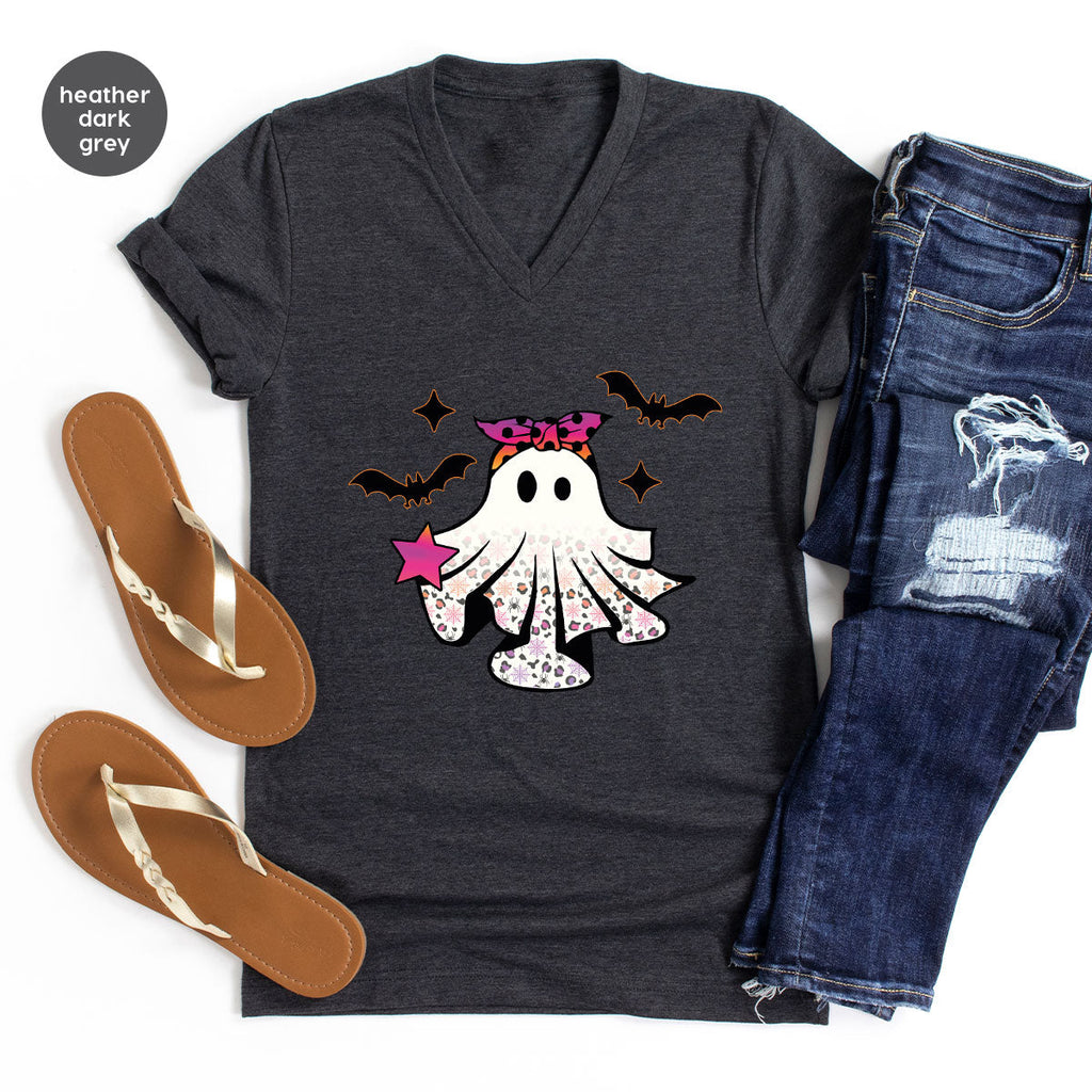 Spooky Season Outfit, Ghost Graphic Tee, Girls Boo Vneck product image 35