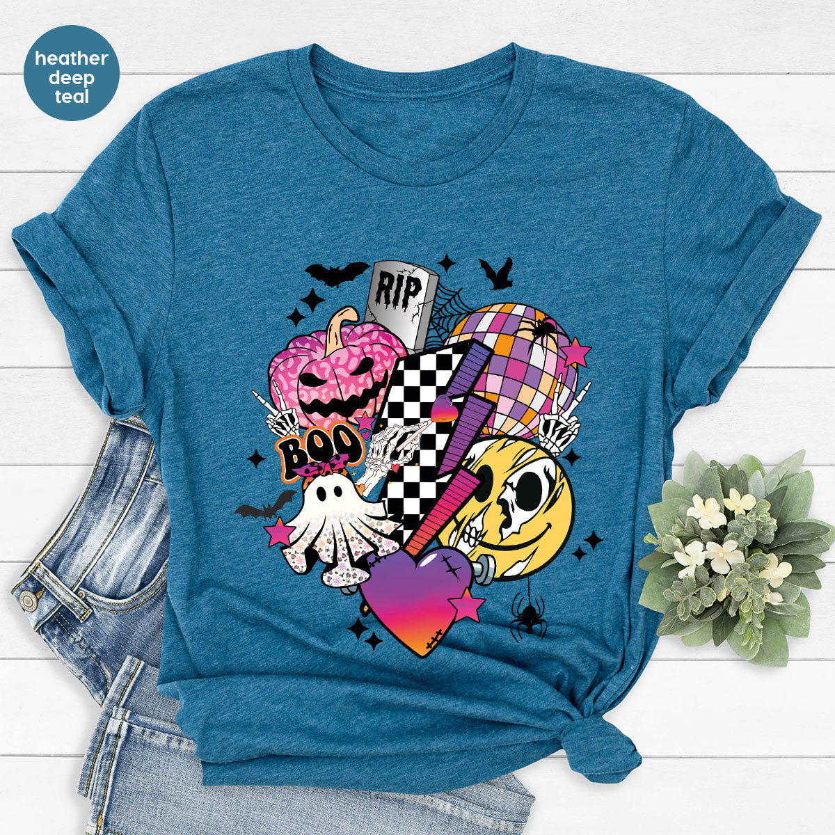 Retro Halloween Shirt, Spooky Pumpkin Cool Checkered Outfit product image 36
