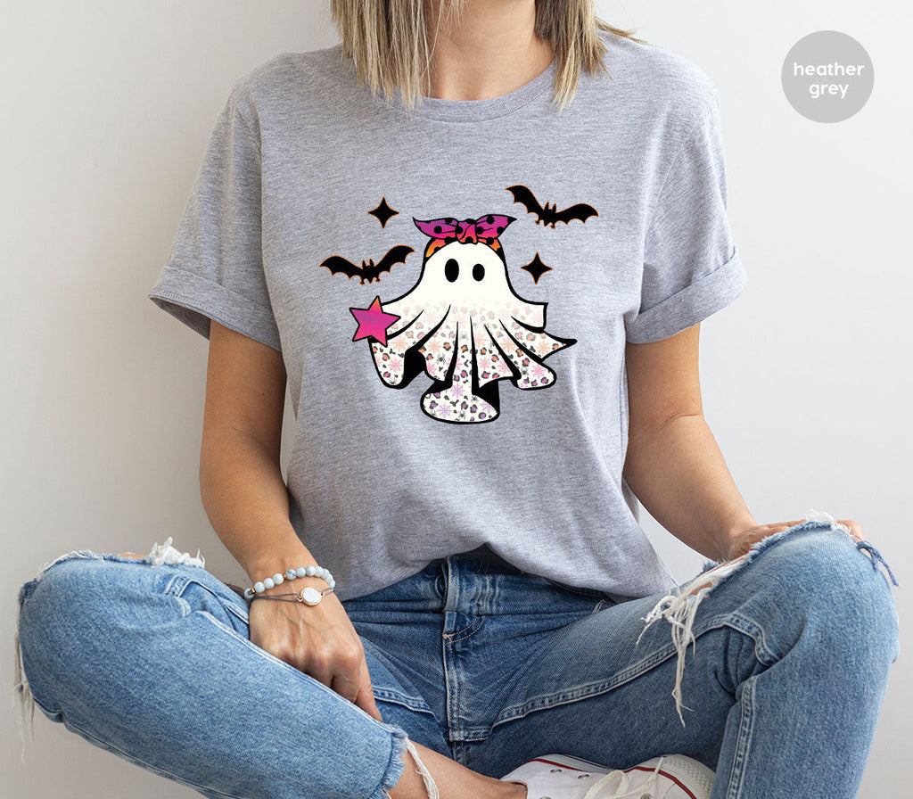 Spooky Season Outfit, Ghost Graphic Tee, Girls Boo Vneck product image 37