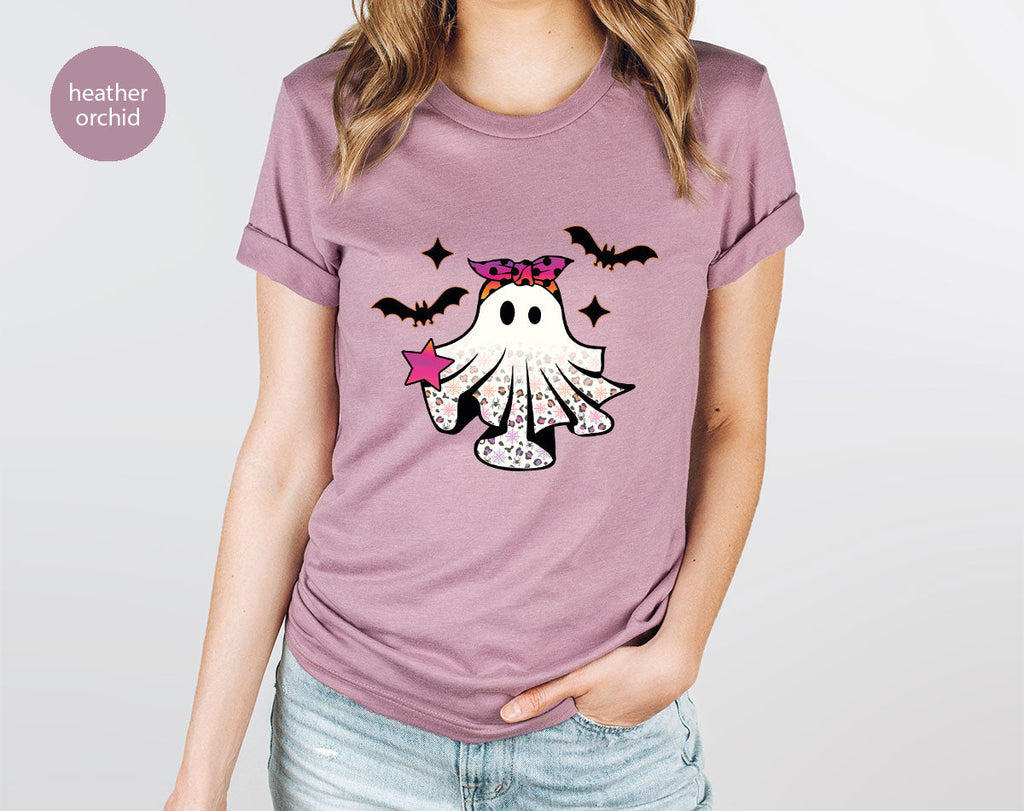 Spooky Season Outfit, Ghost Graphic Tee, Girls Boo Vneck product image 40