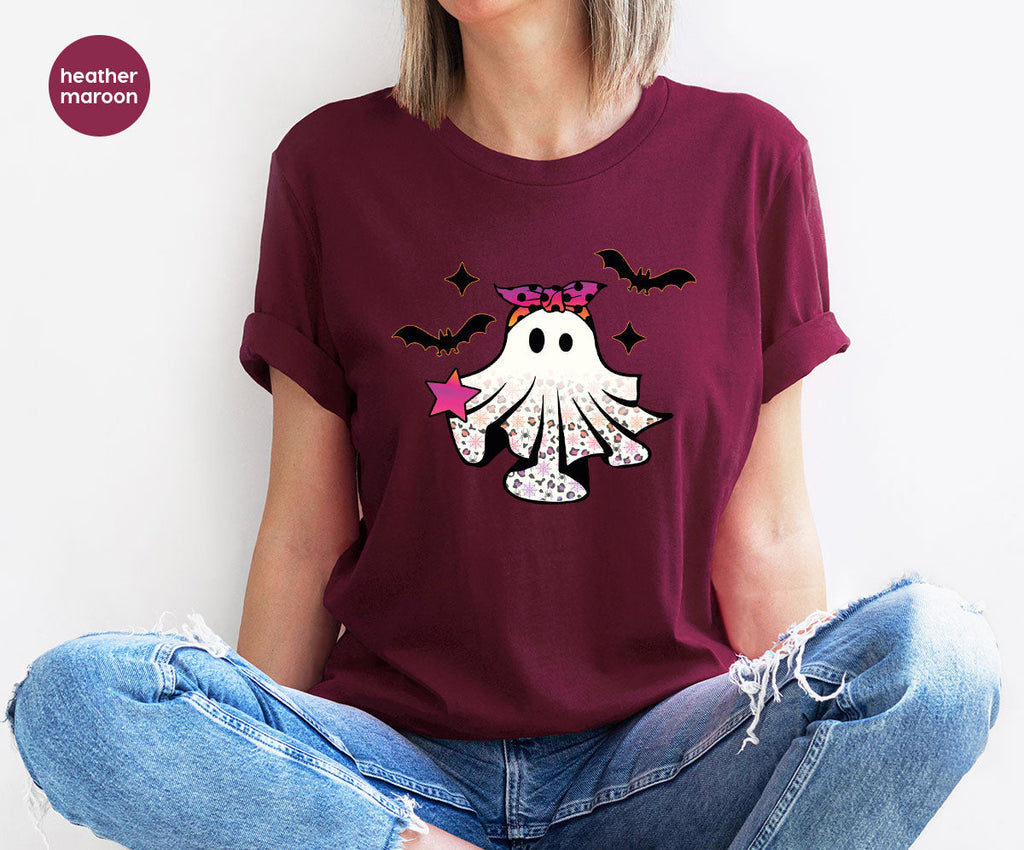 Spooky Season Outfit, Ghost Graphic Tee, Girls Boo Vneck product image 41