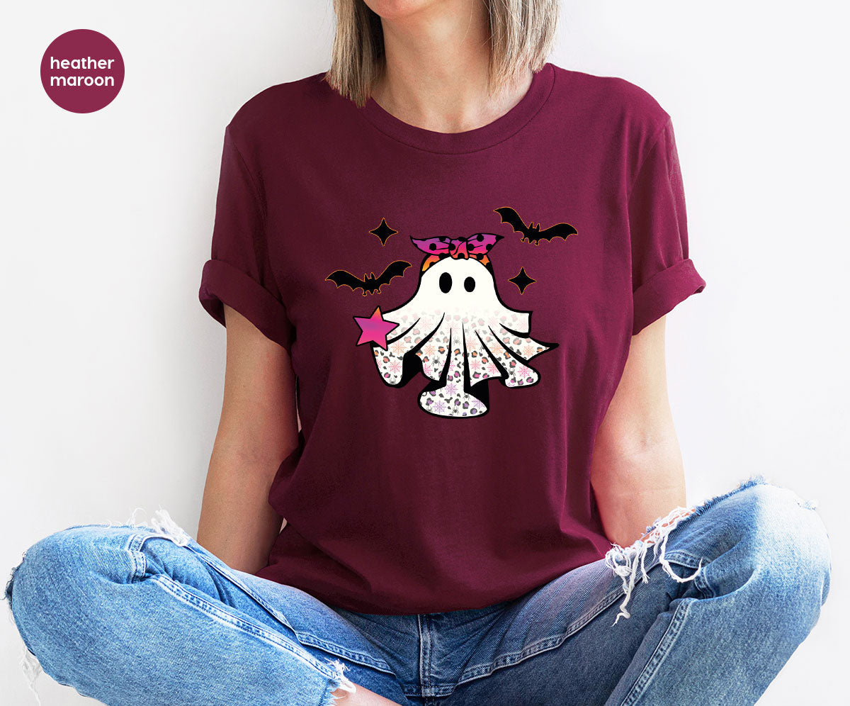 Spooky Season Outfit, Ghost Graphic Tee, Girls Boo Vneck product image 41