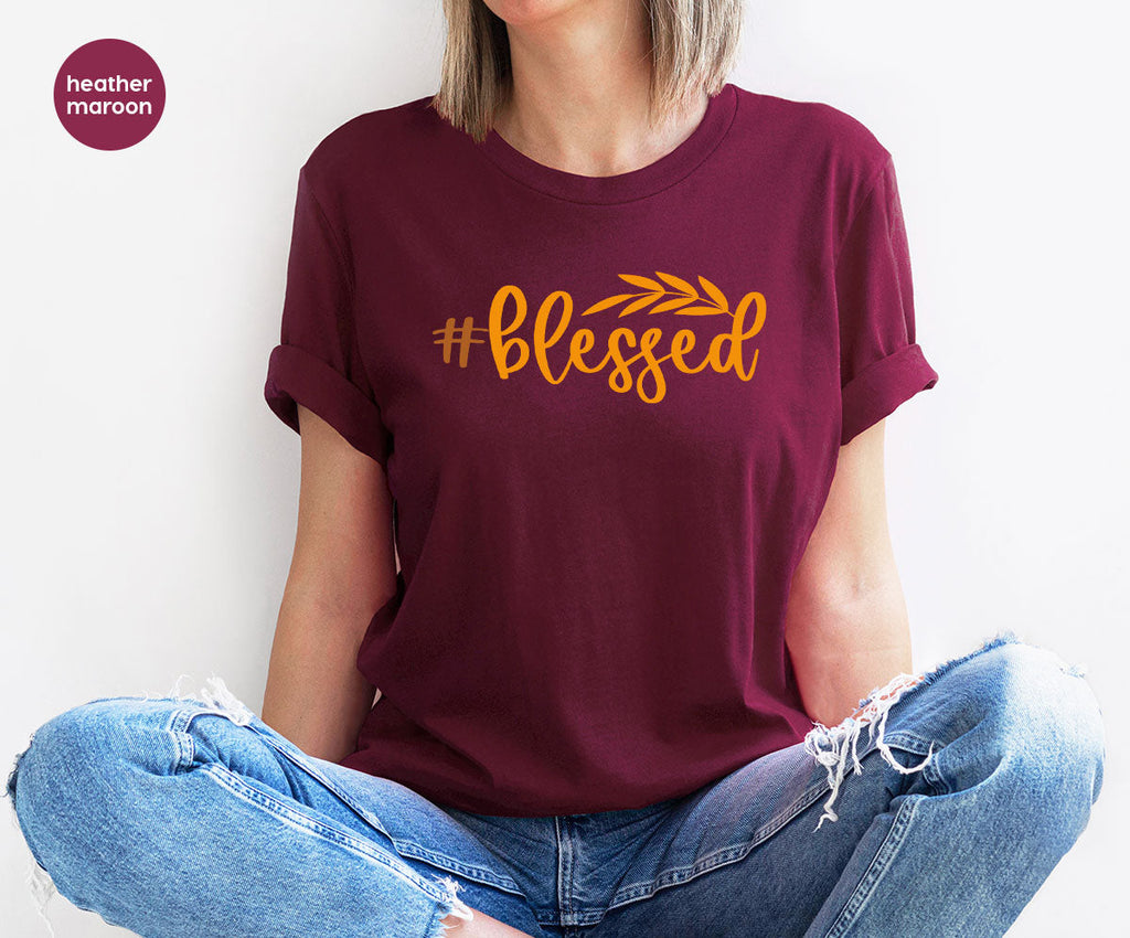 Cute Blessed T-Shirt, Fall Leaves Graphic Tees, Gift for product image 3