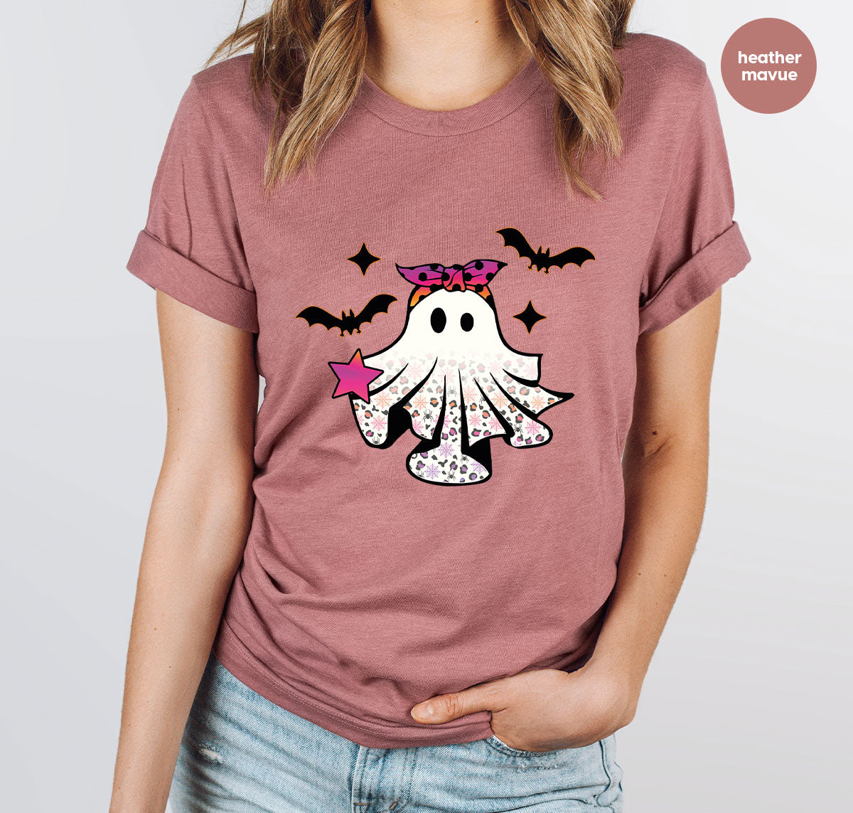 Spooky Season Outfit, Ghost Graphic Tee, Girls Boo Vneck product image 42