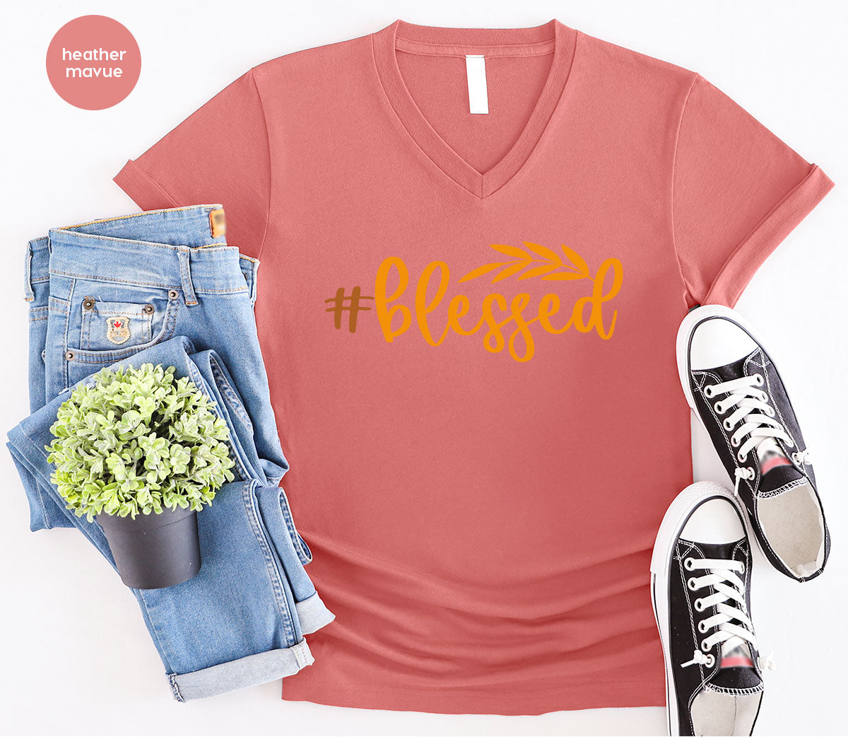 Cute Blessed T-Shirt, Fall Leaves Graphic Tees, Gift for product image 5
