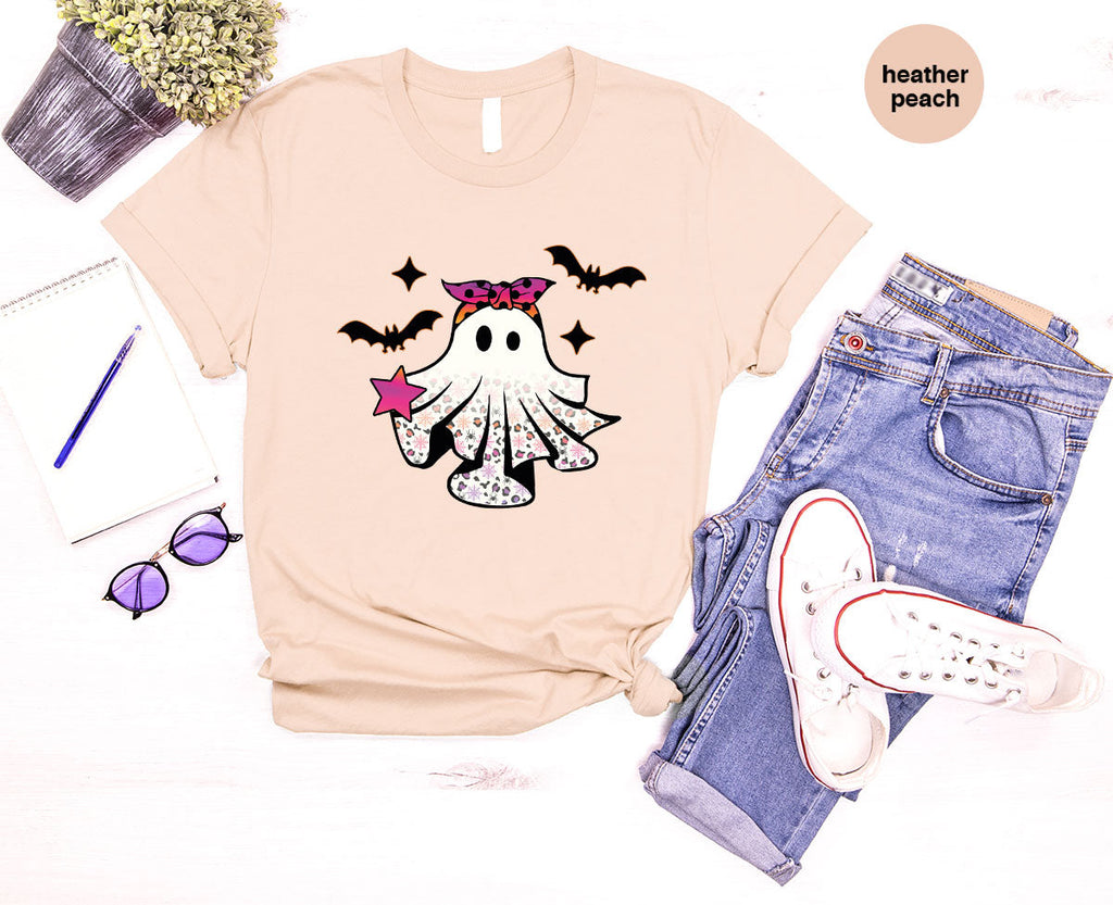 Spooky Season Outfit, Ghost Graphic Tee, Girls Boo Vneck product image 44