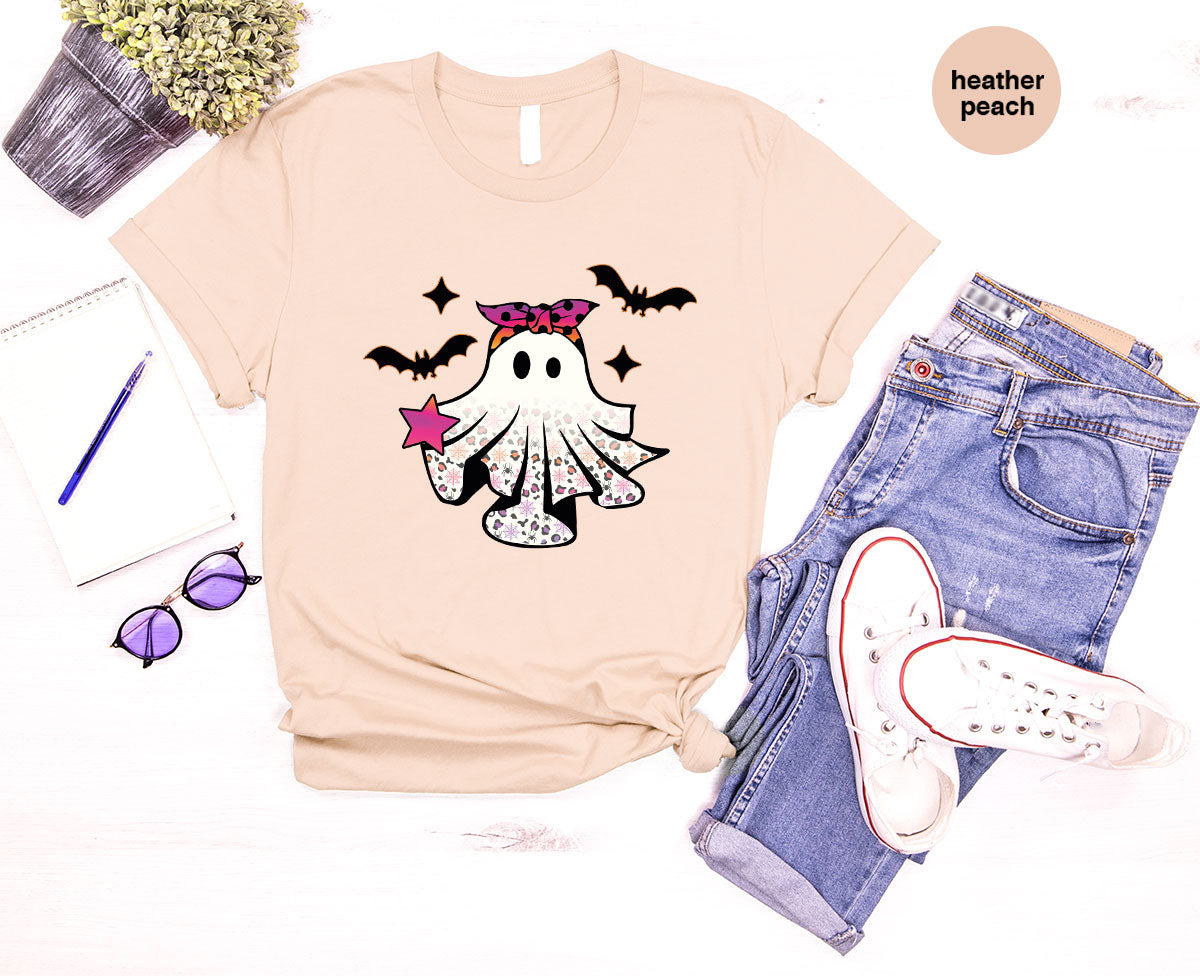 Spooky Season Outfit, Ghost Graphic Tee, Girls Boo Vneck product image 44