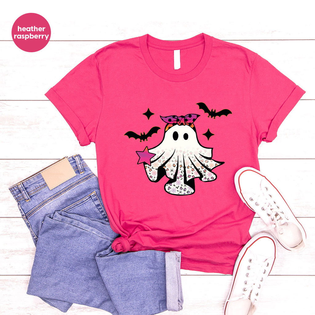 Spooky Season Outfit, Ghost Graphic Tee, Girls Boo Vneck product image 45