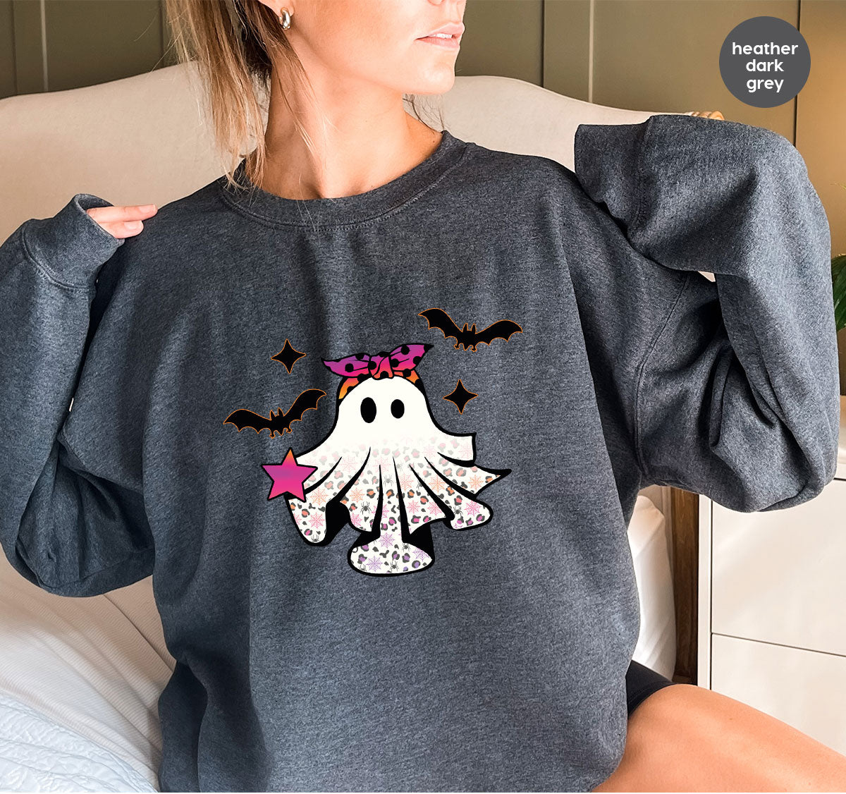 Spooky Season Outfit, Ghost Graphic Tee, Girls Boo Vneck product image 48