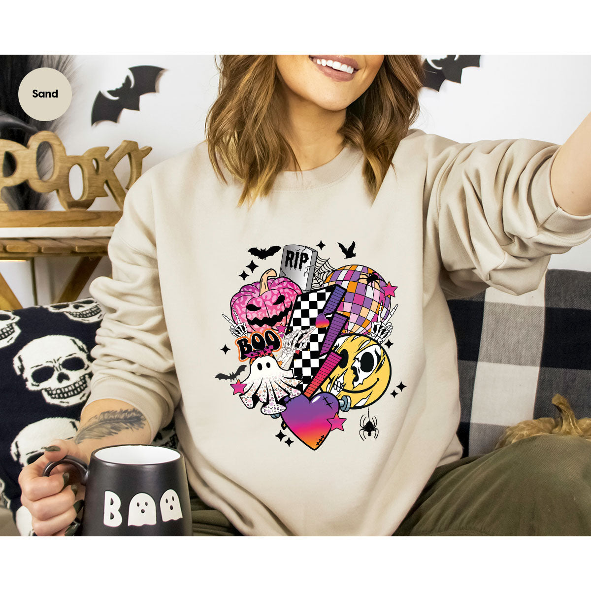 Retro Halloween Shirt, Spooky Pumpkin Cool Checkered Outfit product image 49