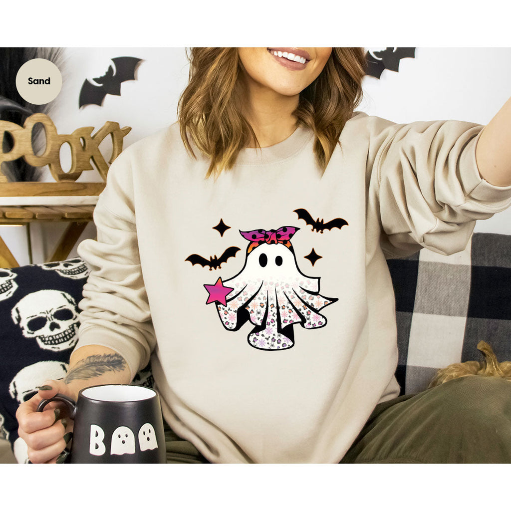 Spooky Season Outfit, Ghost Graphic Tee, Girls Boo Vneck product image 49